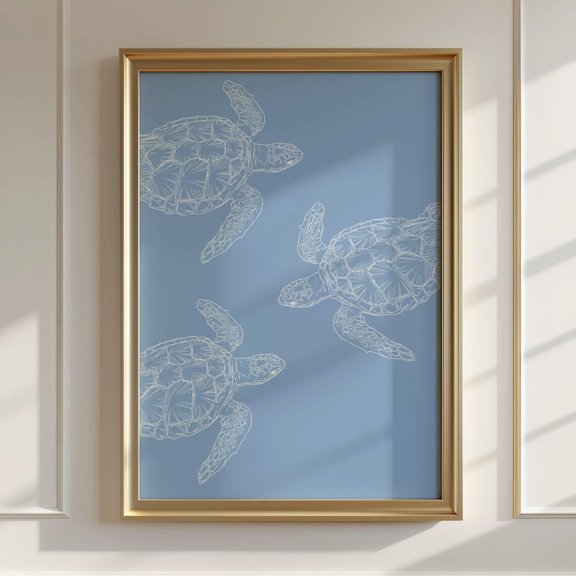 Turtle Lover Art Peaceful Blue Turtles Dorm Room Decor Beach Vibes Art, Unframed Canvas 8x10in