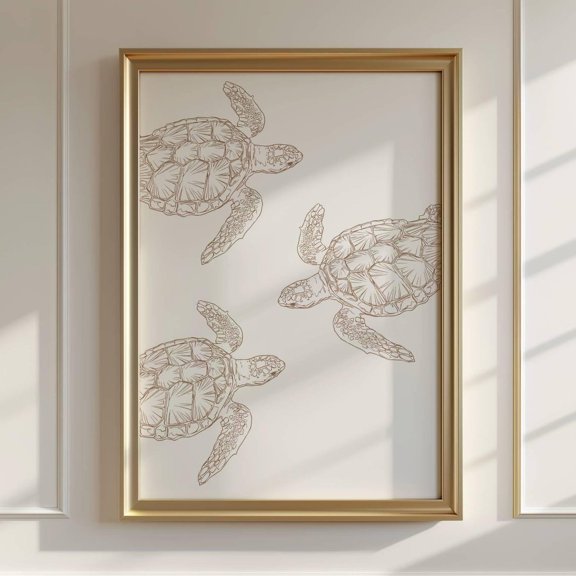 Turtle Lover Art Peaceful Brown Turtles Dorm Room Decor Beach Vibes Art, Unframed Canvas 8x10in