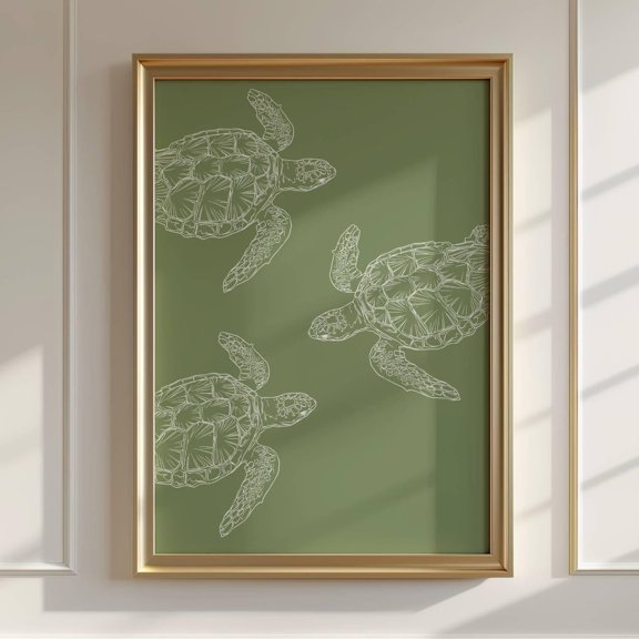 Turtle Lover Art Peaceful Green Turtles Dorm Room Decor Beach Vibes Art, Unframed Canvas 8x10in