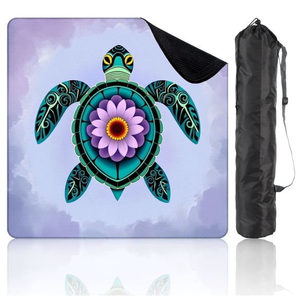 Turtle Mahjong Mat 31.5" x 31.5" Colorful Turtle Abstract Flower Design Shell Non-Slip Noise Reduction Mahjong Tiles Table Cover for Dominoes Poker Card Board and Tile Games