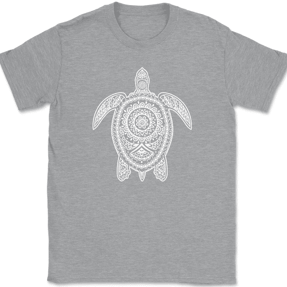 Turtle Mandala T-Shirt Beautiful Pattern Ocean Sea Shell Graphic Gift Tee - Heather Grey, S