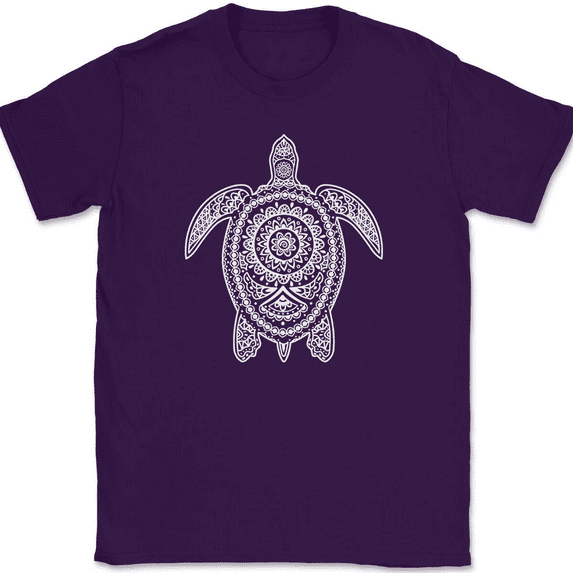 Turtle Mandala T-Shirt Beautiful Pattern Ocean Sea Shell Graphic Gift Tee - Purple, 4XL
