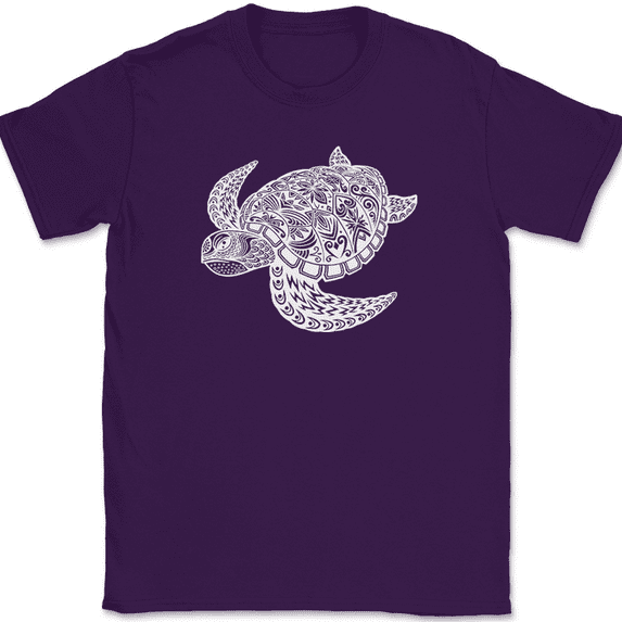 Turtle Mandala T-Shirt Beautiful Pattern Ocean Shell Gift Text Tee - Purple, L