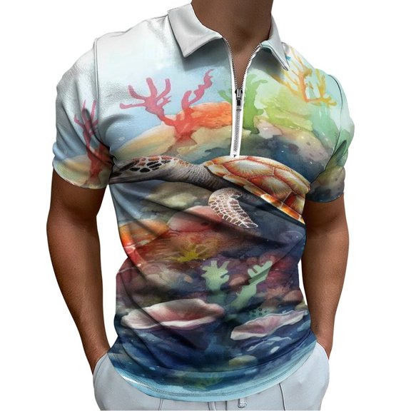 Turtle Men Zipper T-shirt Summer Casual Short Sleeve T-shirt Top