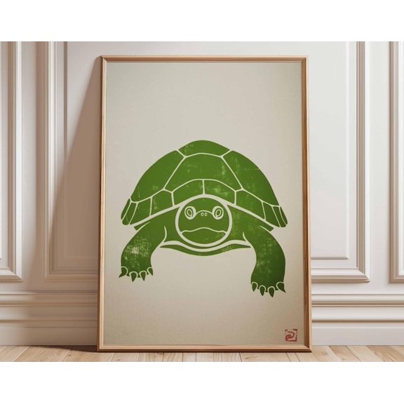 Turtle Minimalist Animal Vintage Style Modern Green Turtle Wall Art Print, Unframed Paper Poster 24x36in