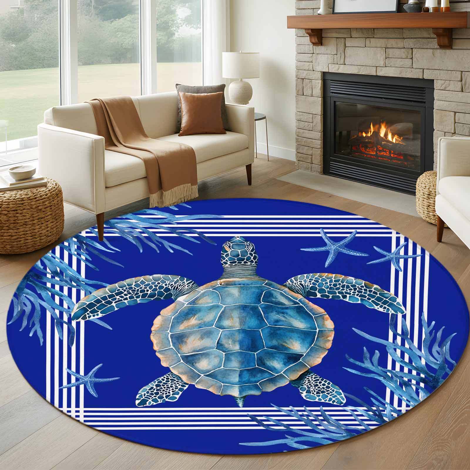Blue Turtle Rug Turtle Navy Blue Round Rug 5ft Washable Circle Kitchen Rugs Non Slip ...