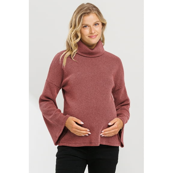 Turtle Neck Knit Sweater Maternity Top With Bell Sleeves
