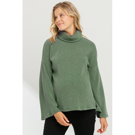 Turtle Neck Knit Sweater Maternity Top With Bell Sleeves