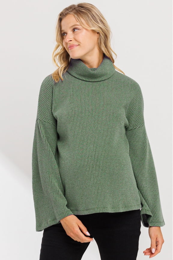 Turtle Neck Knit Sweater Maternity Top With Bell Sleeves