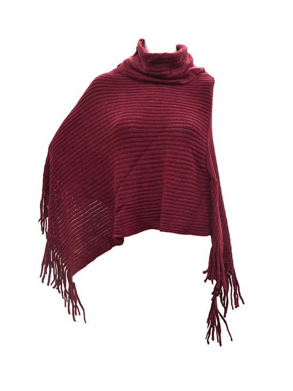 Turtle Neck Poncho Ladies in Burgundy - One Size