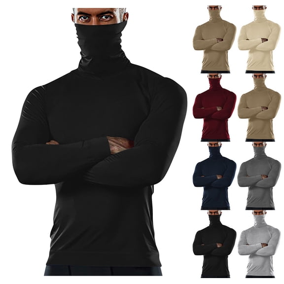 Turtle Neck Shirt Men Turtleneck T Shirts Long Sleeve Basic Thermal Underwear Tops Winter Cold Weather Thermal Shirts Black L