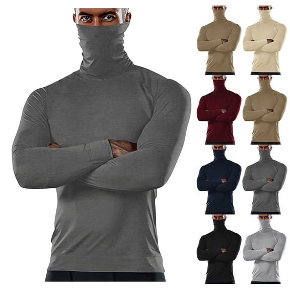 Turtle Neck Shirt Men Turtleneck T Shirts Long Sleeve Basic Thermal Underwear Tops Winter Cold Weather Thermal Shirts Dark Gray M