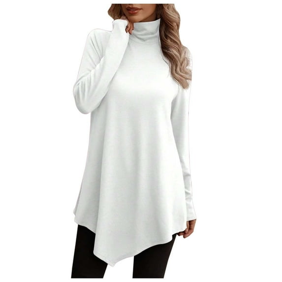 Turtle Neck Shirts for Women Long Sleeve Solid Dressy Flowy Tunic Tops Casual Fall Loose fit Pullover Blouses