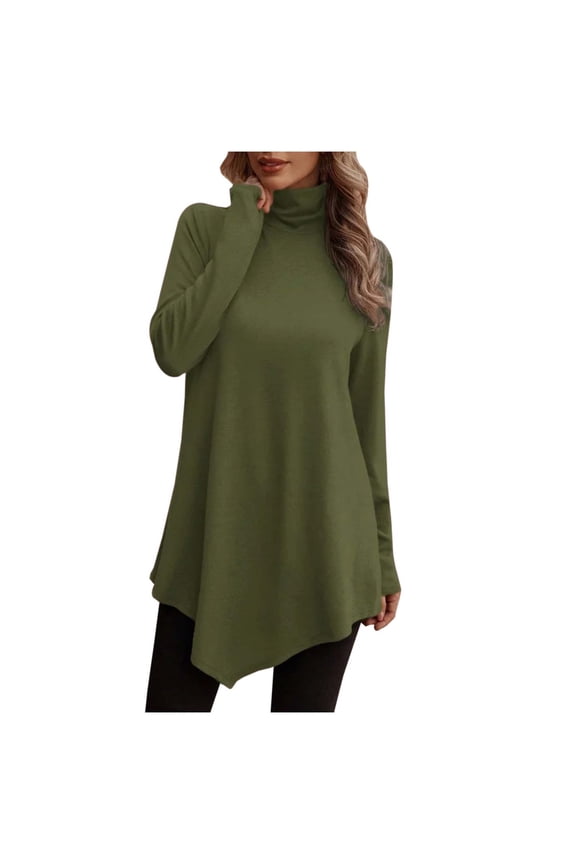 Turtle Neck Shirts for Women Long Sleeve Solid Dressy Flowy Tunic Tops Casual Fall Loose fit Pullover Blouses