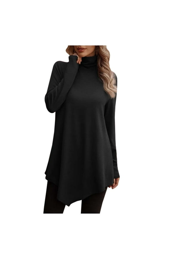 Turtle Neck Shirts for Women Long Sleeve Solid Dressy Flowy Tunic Tops Casual Fall Loose fit Pullover Blouses