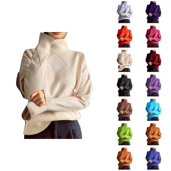 Turtle Neck Sweater for Women 2026 Fall Winter Casual Long Sleeve Knit Plain Pullover Sweater Jumper Tops
