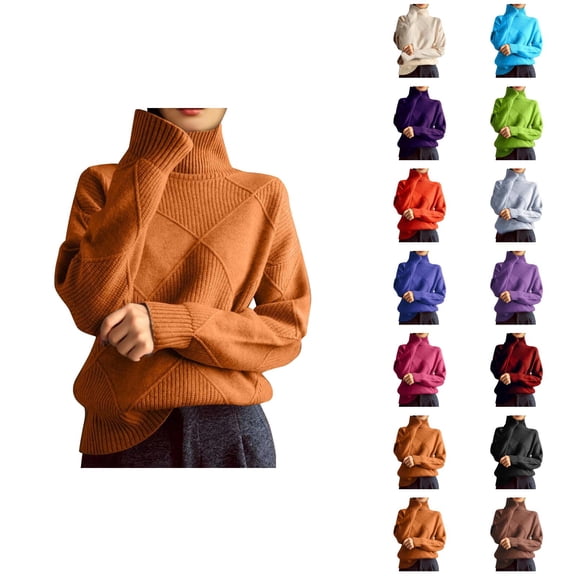 Turtle Neck Sweater for Women 2026 Fall Winter Casual Long Sleeve Knitted Plain Pullover Sweater Jumper Tops