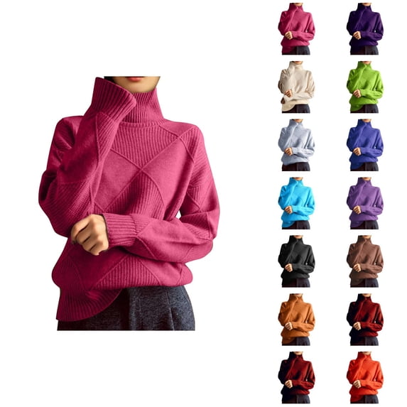 Turtle Neck Sweater for Women 2026 Fall Winter Trendy Long Sleeve Knit Plain Pullover Sweater Jumper Tops