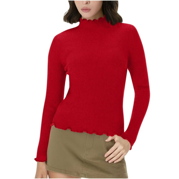 Turtle Neck Tops for Women Knit Long Sleeve Shirts Ribbed Slim Fit Tees Casual Trendy Basic Layer Casual Tunic Tops Warm Pullover Fall Winter Outfits Tight Blouses