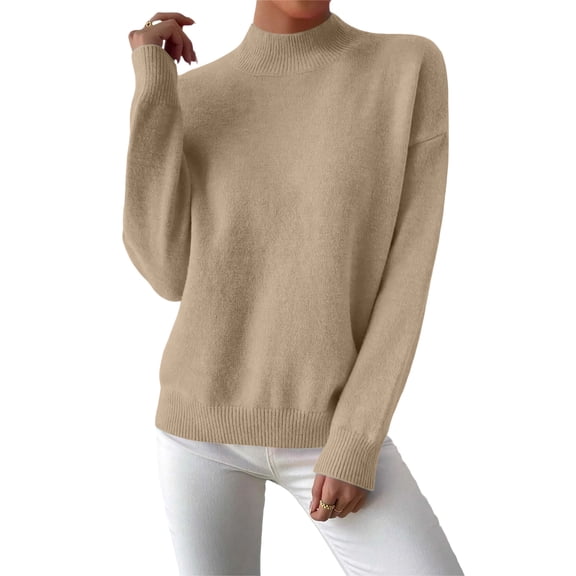 Turtle Neck for Women Pullover Sweater Turtle Neck Sweater for Women Turtleneck Sweaters for Women Long Sleeve Knit Pullover Sweater Top Fall Winter Fashion Outfits, Khaki-XL