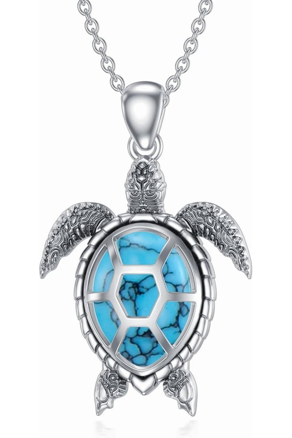 Turtle Necklace 925 Sterling Silver Turquoise Pendant Necklaces Ocean Beach Jewerly Turquoise Vintage Necklace Gift for Women