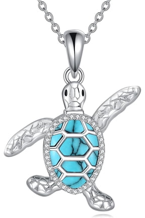 Turtle Necklace 925 Sterling Silver White Opal Sea Jewelry for Women Men