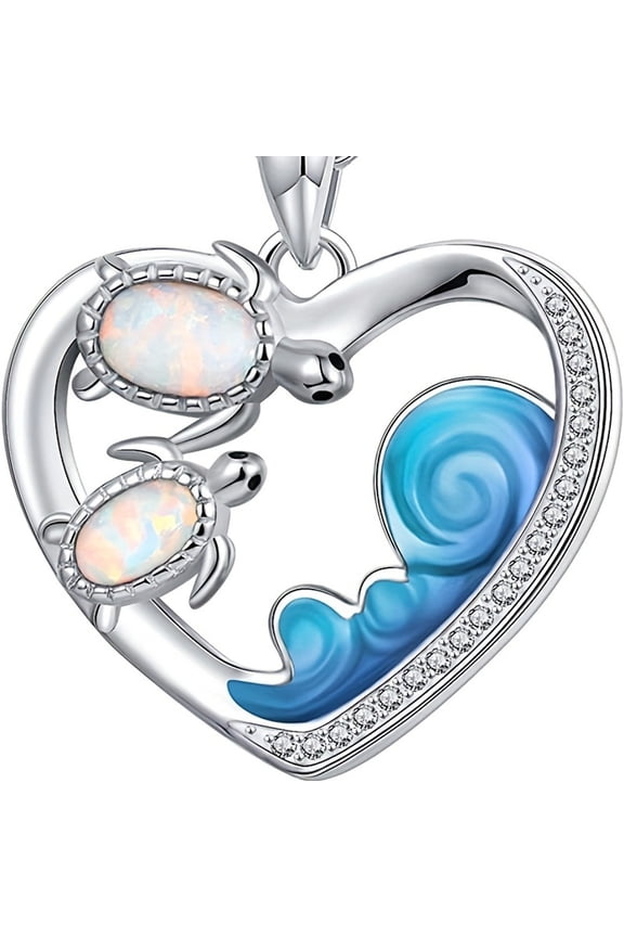 Turtle Necklace Sea Turtle Necklace Sterling Silver Opal Cubic Zirconial Cute Animal Pendant Necklace for Women