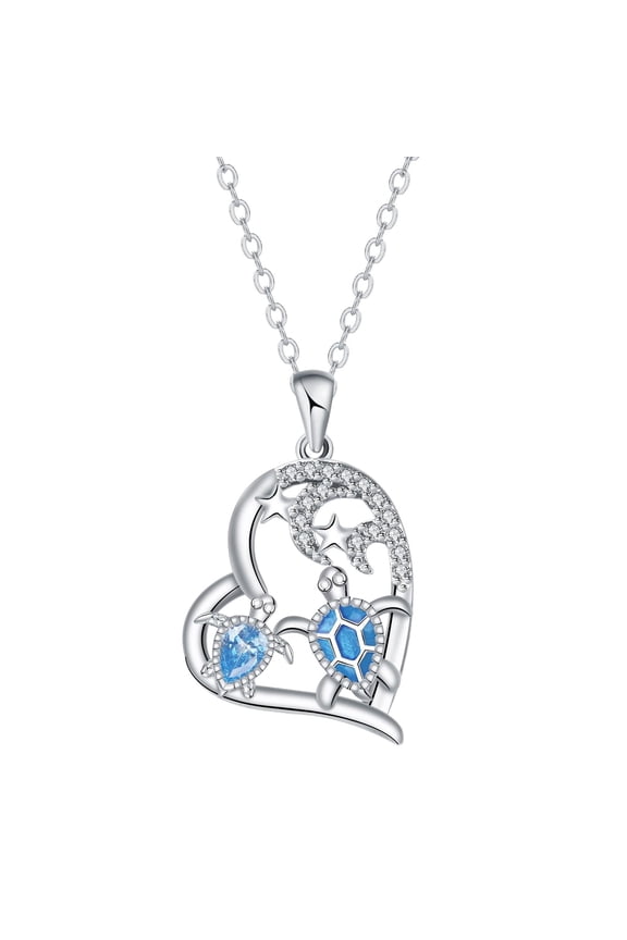 Valentine Day Gifts for Women, Love Heart Turtle Necklace, Sterling Silver Heart Shape Sea Animals Jewelry Gifts