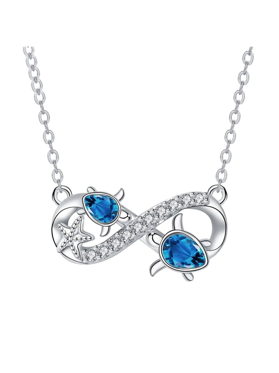 Turtle Necklace for Women, Sterling Silver Infinity Necklace, Sea Animals Jewelry Gifts for Women Wife