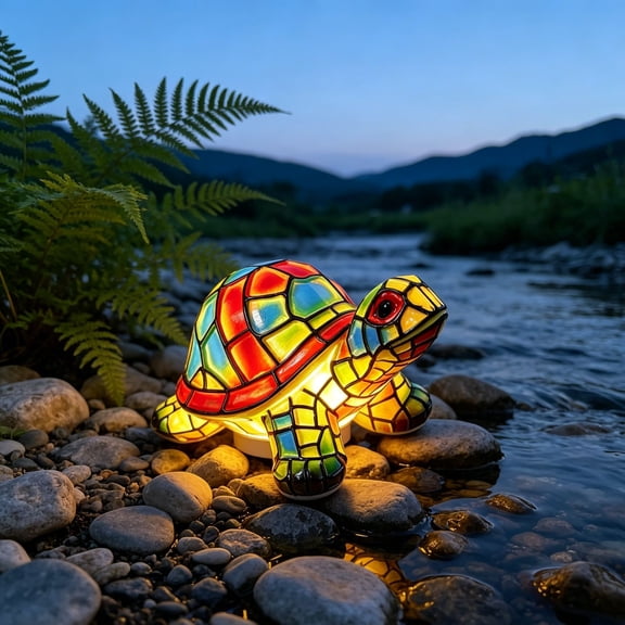 Turtle Night Light, Stained Glass Style Resin Turtle Lamp, Cute Animal LED Table Lamp for Bedroom Living Room Home Decor, Gift for Turtle Lovers