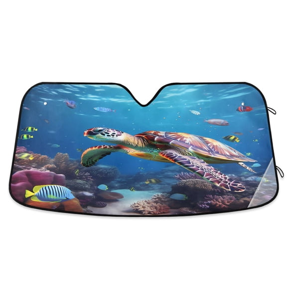 Turtle Ocean Fish Car Windshield Sun Shade Foldable Car Front Window Visor Heat and UV Protection 53x23.5