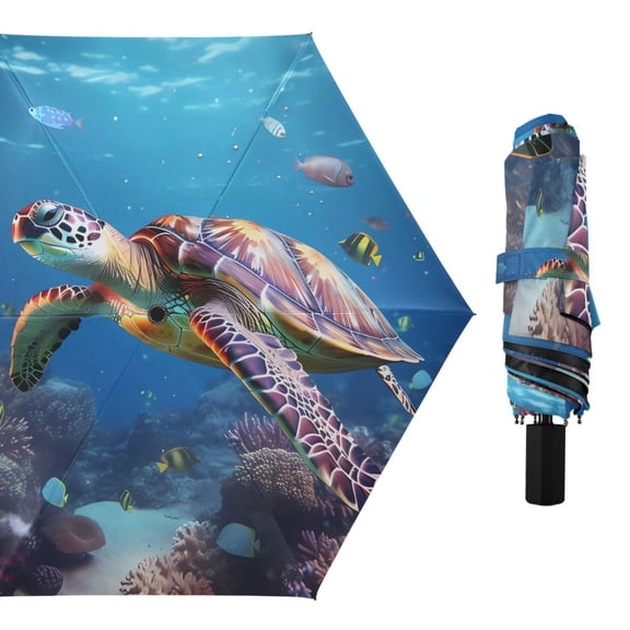 Turtle Ocean Fish Compact Sun Umbrella Windproof Travel Umbrellas for Rain Strong Portable UV Protection