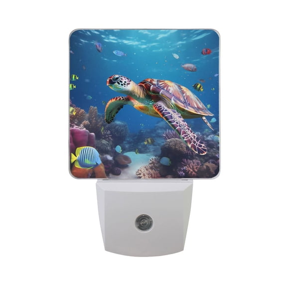 Turtle Ocean Fish LED Night Light Dusk to Dawn Sensor 2 Pack Plug-in Soft Light Nightlights for Bedroom Bathroom Nursery Hallway Kitchen