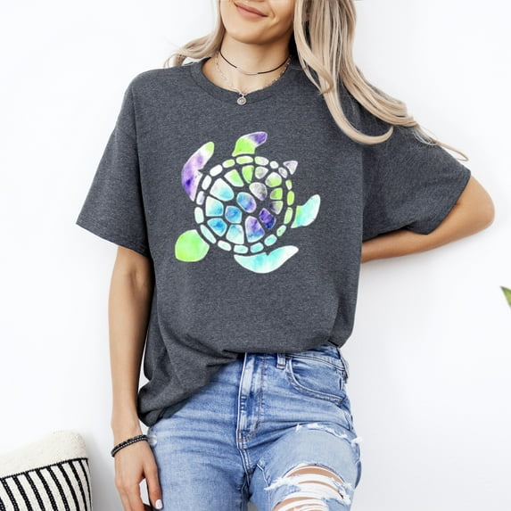 Turtle Ocean Nature-Inspired Animal Lover Watercolor Graphic T-Shirt, for men & women, up to size 5XL