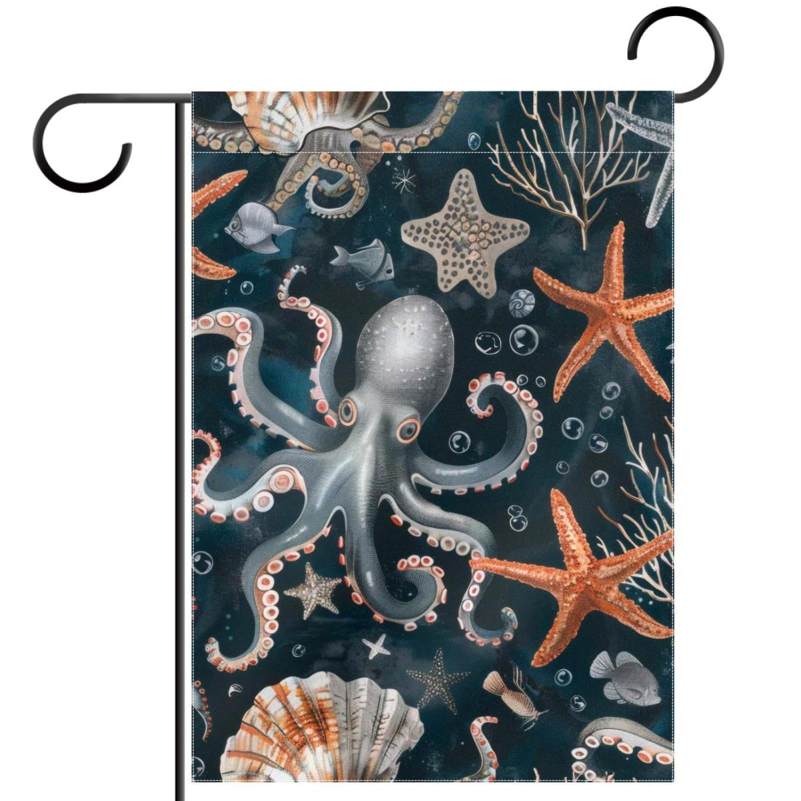 Turtle Octopus Seahorse Coral Star Conch Fish Double Sided Garden Flag ...
