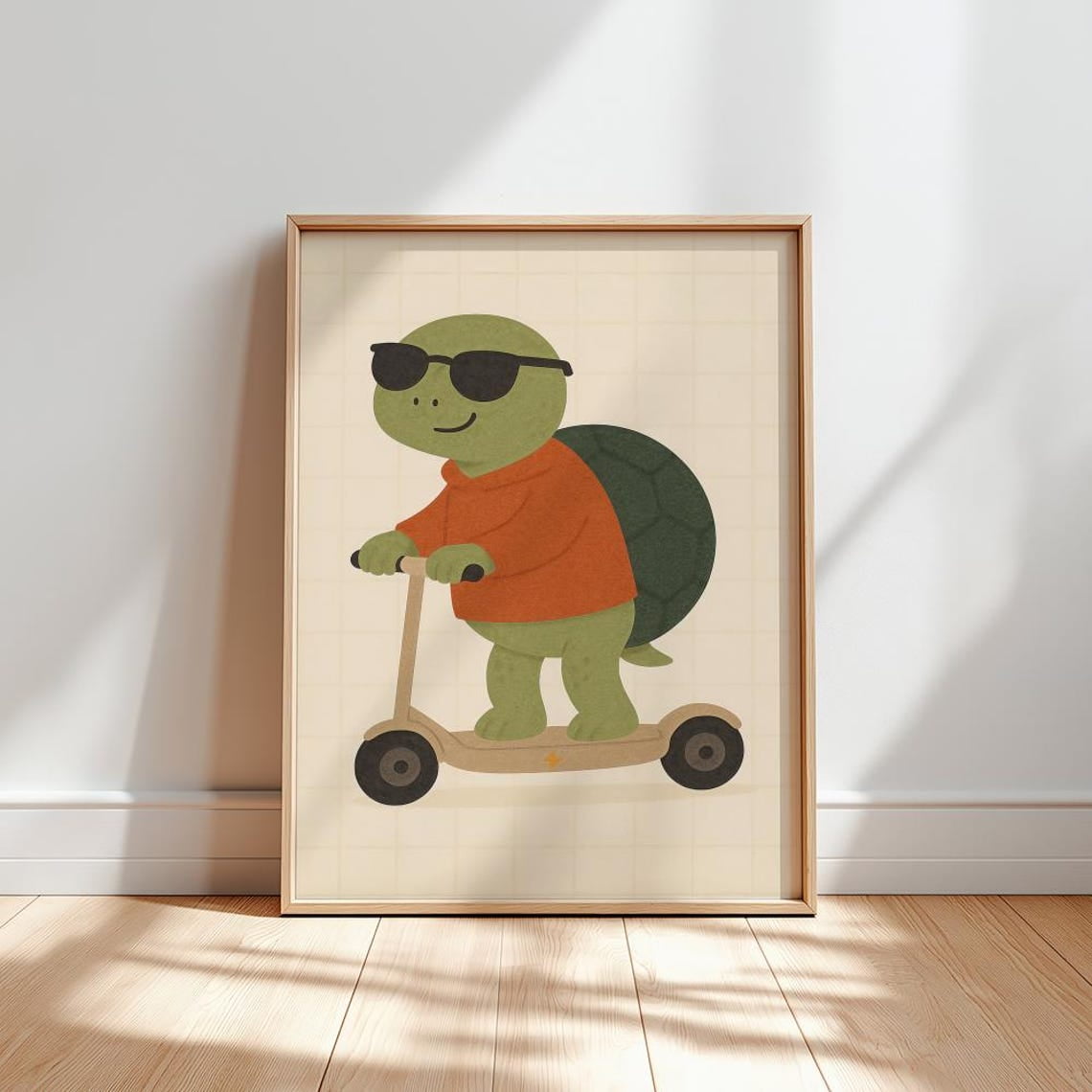 Turtle On Scooter Nursery Poster: Gender Neutral Scandinavian Wall Art ...