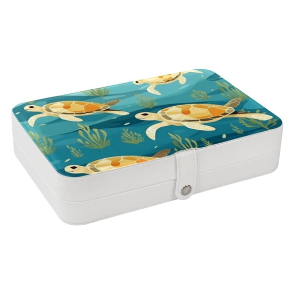 Turtle PU Leather Earring Organizer Box with Removable Compartment, Display Case, and Bracelet Holder - Portable Storage Solution