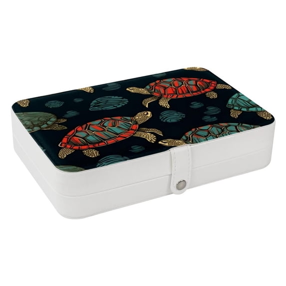 Turtle PU Leather Jewelry Box Display Case with Removable Compartment and Bracelet Holder - Portable Storage Container