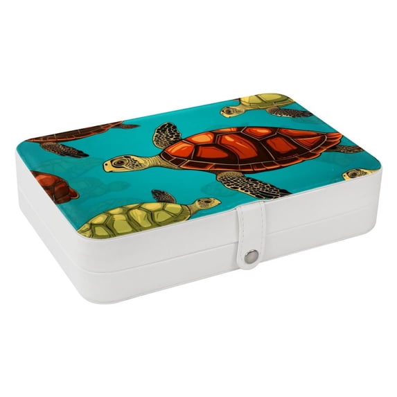 Turtle PU Leather Jewelry Box with Removable Compartment and Earring Holder, Portable Travel Organizer