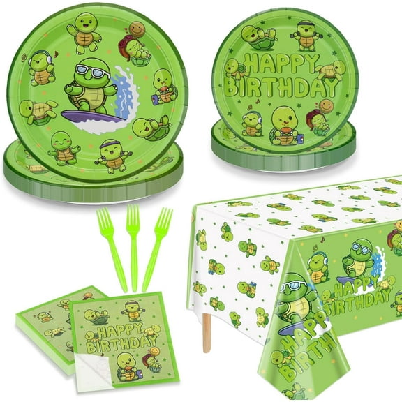 Turtle Party Decorations - 81Pcs Cute Turtle Birthday Decorations Include Turtle Theme Plates, Napkins, Tablecloth for Under the Sea Party Decorations Baby Shower Boys Girls Party Supplies, Serve 20