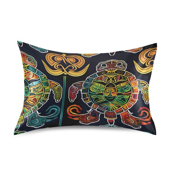 Turtle Pattern Abstract Shapes Satin Pillowcase Envelope Design Pillow Covers 1 Pack Queen Size 20" x 30"