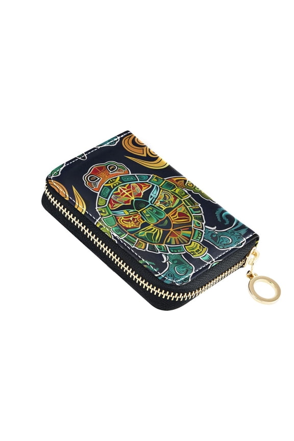 Turtle Pattern Abstract Shapes Women's Credit Card Holder PU Leather Zipper Wallet RFID Blocking
