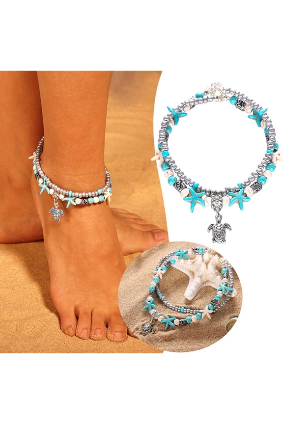Turtle Pendant Anklets for Women Beach Beaded Anklets Turquoise Jewelry Foot Accessories Beachwear Additions