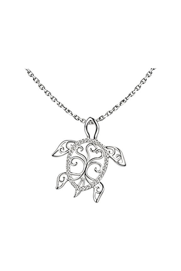 Turtle Pendant Necklace, Delicate Sea Turtle Jewelry, Zinc Alloy Material, White Color, 2.83x2.53cm Pendant, Adjustable Chain Included