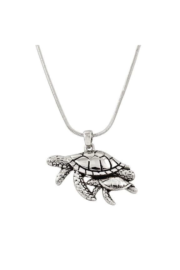 Turtle Pendant Necklace Rhinestone Crystal Rhodium High Polished J0126