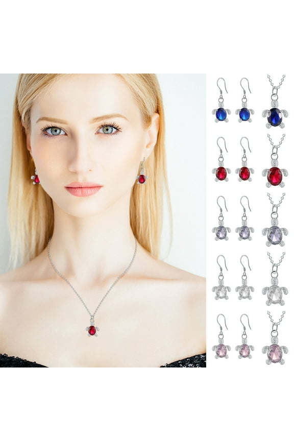 Turtle Pendant Necklace Small Sea Turtle Shaped Crystal Necklace Cute Neck Chain Blue And