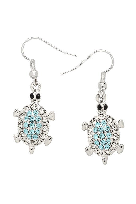 Turtle Earring Aqua Clear Rhinestone Crystal Rhodium Plated E0780-AQ