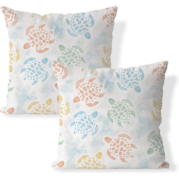 Turtle Pillow Covers 18x18 Inch Set of 2 Sea Animals Pattern Throw Pillows Outdoor Decorative Square Linen Farmhouse Decor Cushion Covers for Home Sofa Bed Couch