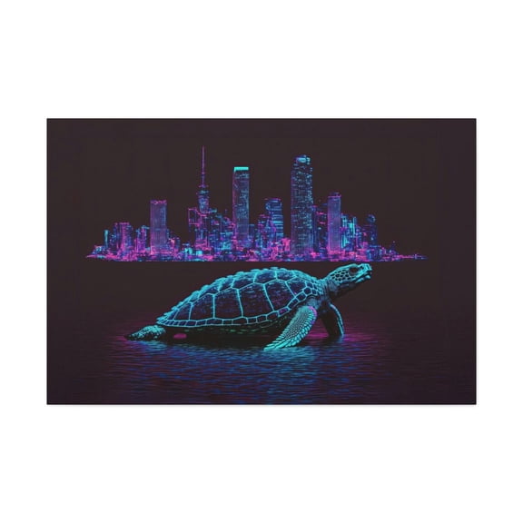 Turtle Pixel Man Cave Video Game Synthwave Neon Wall Art Unframed Paper Print
