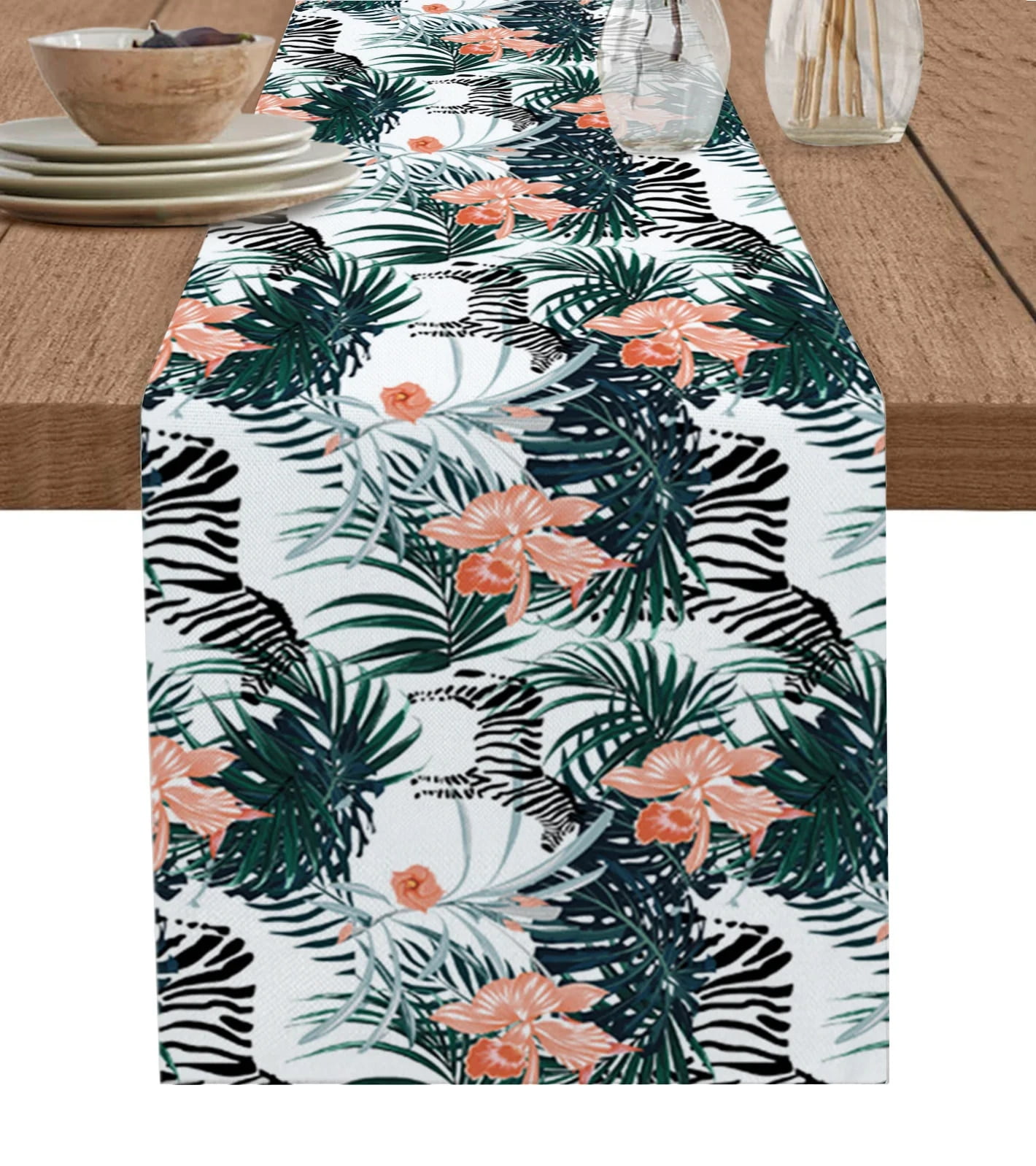 Turtle Plant Flowers Zebra Table Runners Wedding Table Decoration for Kitchen Decor Home Party
